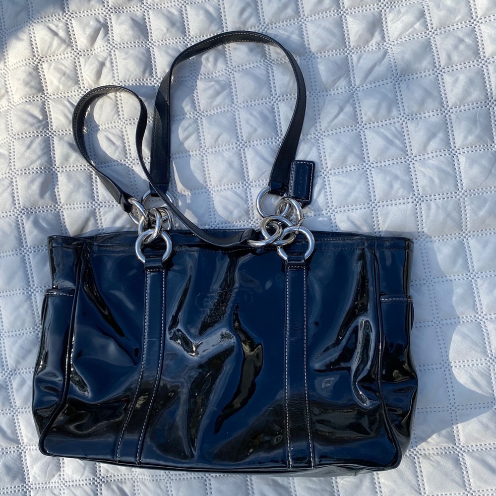 Patent leather authentic coach shoulder bag